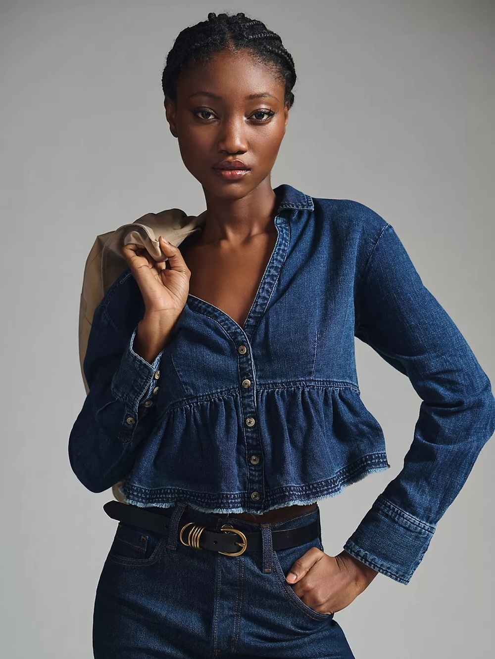 Pilcro Anthropologie Cropped Ruched Blouse (124) - Picture 3 of 9
